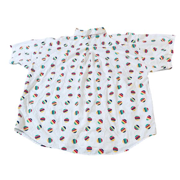 Vintage Faucetti Women Size 26/28 Short Sleeve Button Up Blouse White Colorful - Picture 3 of 8